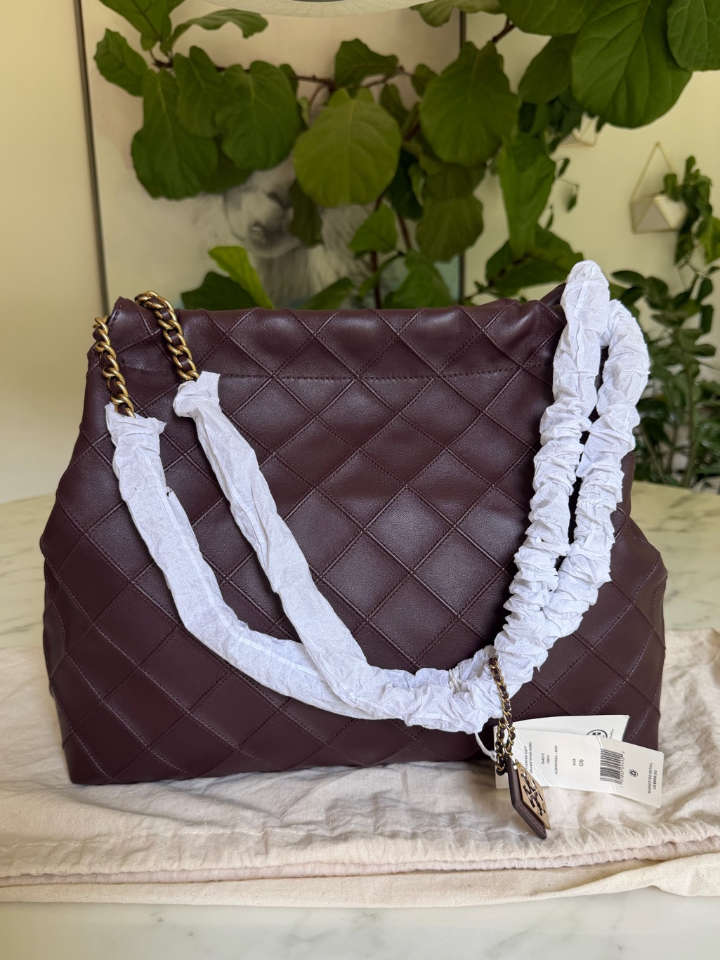 Nwt Tory Burch Fleming Soft Drawstring Hobo Bag Albarossa Burgundy Leather
